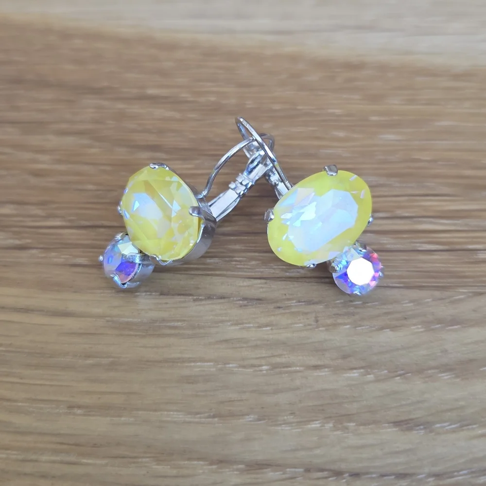 Silver Leverback Earrings with Yellow Sunshine Delite Crystals - Hand Crafted